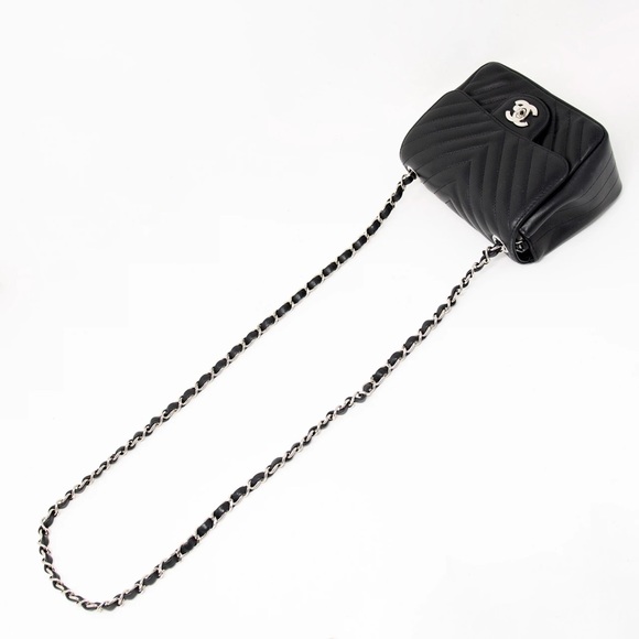 Chanel Lambskin Chevron Square Mini Flap Bag Black SHW - Picture 5 of 15